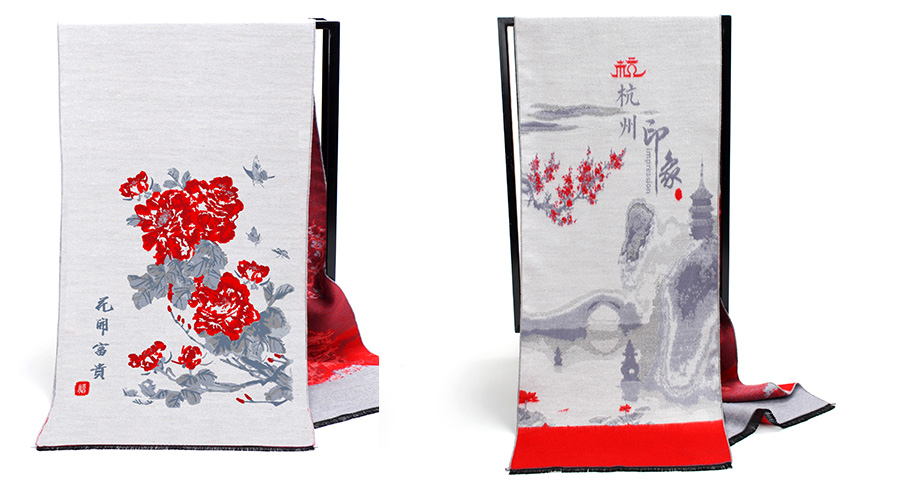 艾丝雅兰为杭州某旅游公司提供山水花卉主题围巾定制